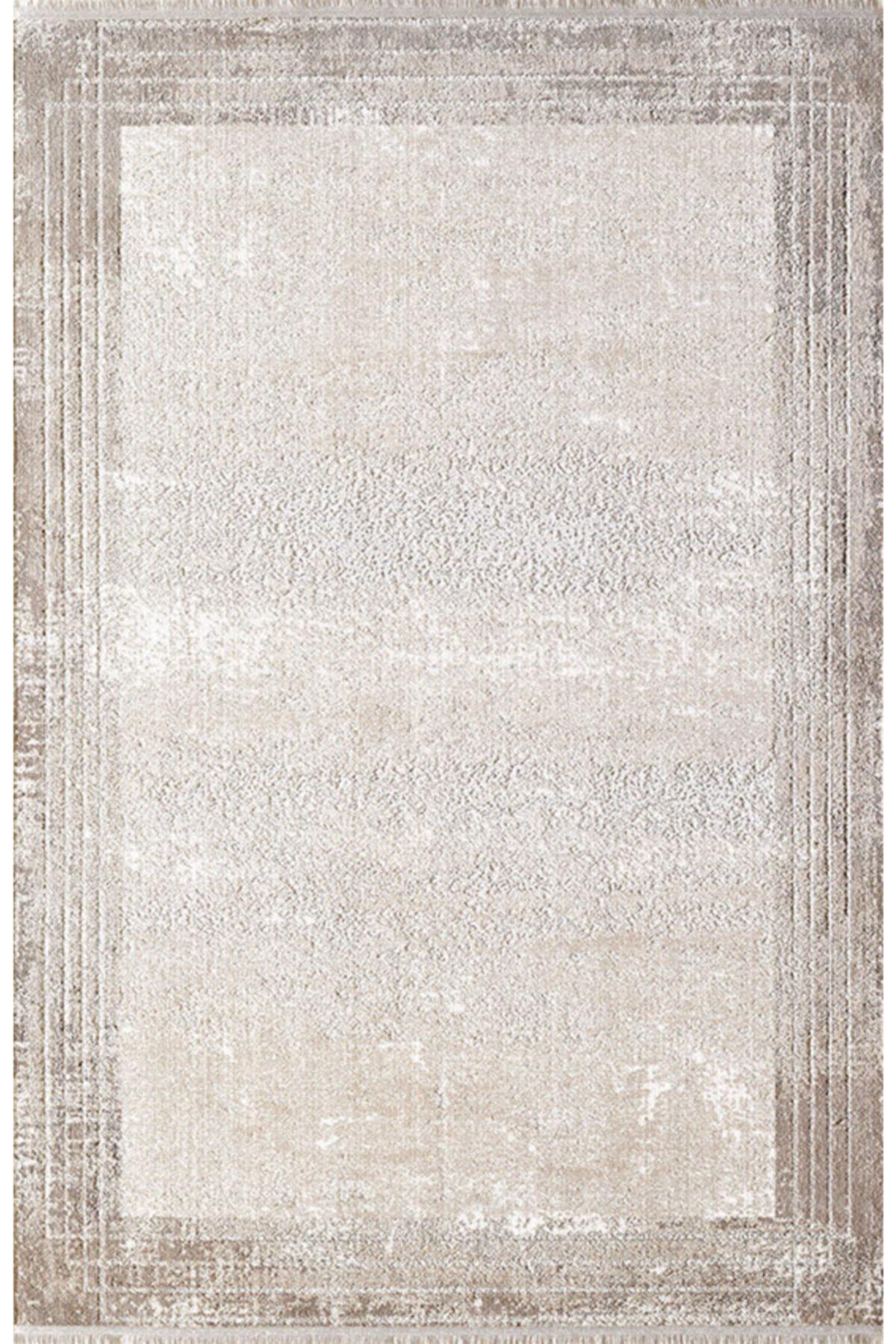 Royal Halı Lootus L018E Krem 10 mm Viskon Toz Tutmaz Yıkanabilir Kalın Kaymaz Lateks Taban Dikdörtgen Makine Dokuma Salon Halısı 80x200 cm