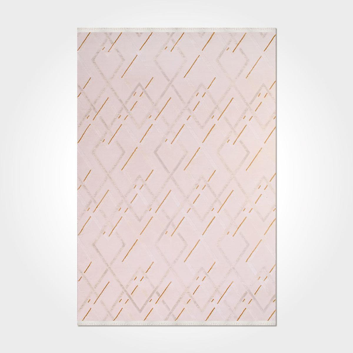 Crea Halı Royal 14950K Krem 11 mm Akrilik Toz Tutmaz Yıkanabilir Orta Geometrik Dikdörtgen Makine Dokuma Salon Halısı 160x230 cm