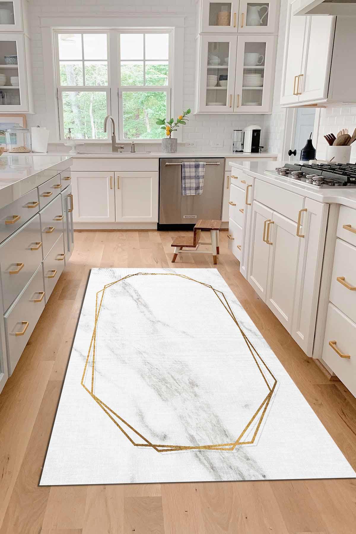 Aida Home Bold Krem 0.5 mm Pamuk Antibakteriyel Yıkanabilir İnce Kaymaz Pamuk Taban Dikdörtgen Makine Dokuma Salon Halısı 60x100 cm
