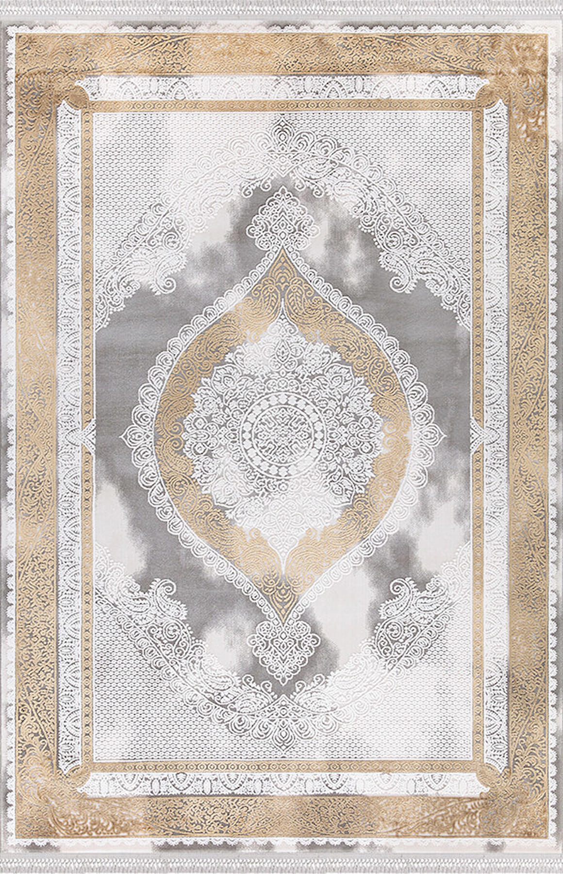 İpek Home Blossom 13416 Altın-Bej 10 mm Bambu Toz Tutmaz Yıkanabilir Orta Kaymaz Pamuk Taban Dikdörtgen Makine Dokuma Antre-Çocuk Odası-Salon-Yatak Odası Halısı 80x500 cm