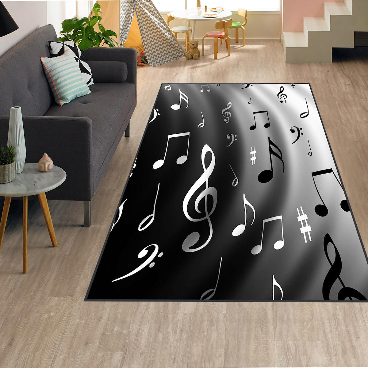 Rovigo Home RVG1304 Gri-Siyah 8 mm Polyester Leke Tutmaz-Toz Tutmaz Yıkanabilir İnce Kaymaz Dot Taban Dikdörtgen Makine Dokuma Salon Halısı 120x200 cm