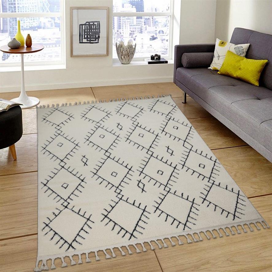 My Evilla Gri-Krem 10 mm Polyester Yıkanabilir İnce Kaymaz Dikdörtgen Makine Dokuma Salon Halısı 160x230 cm