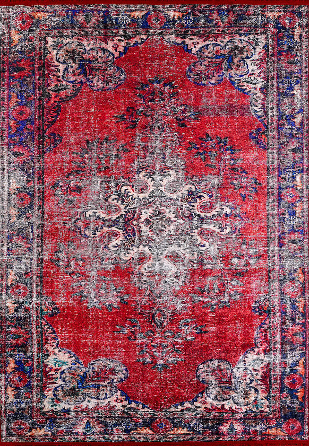 Halı Atölyesi HK085 Kırmızı 5.5 mm Pamuk Yıkanabilir Kaymaz Taban Dikdörtgen Makine Dokuma Salon Halısı 80x150 cm