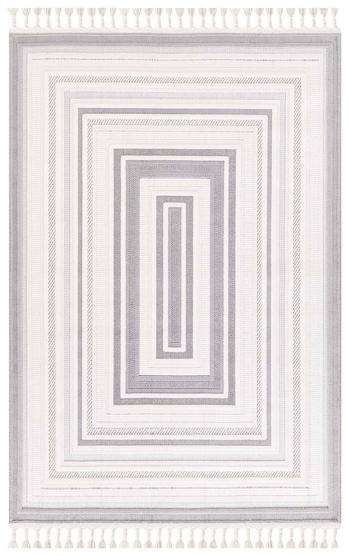İpek Mekik Halı Pien 1701A Gri-Krem 10 mm Polyester Yıkanabilir Orta Kaymaz Pamuk Taban Geometrik Dikdörtgen Antre-Çocuk Odası-Salon-Yatak Odası Halısı 80x150 cm