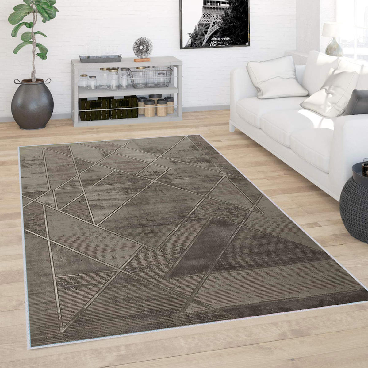 Rovigo Home RVG0415 Gri 8 mm Polyester Antibakteriyel-Leke Tutmaz-Toz Tutmaz Yıkanabilir İnce Kaymaz Dot Taban Dikdörtgen Makine Dokuma Salon Halısı 80x300 cm