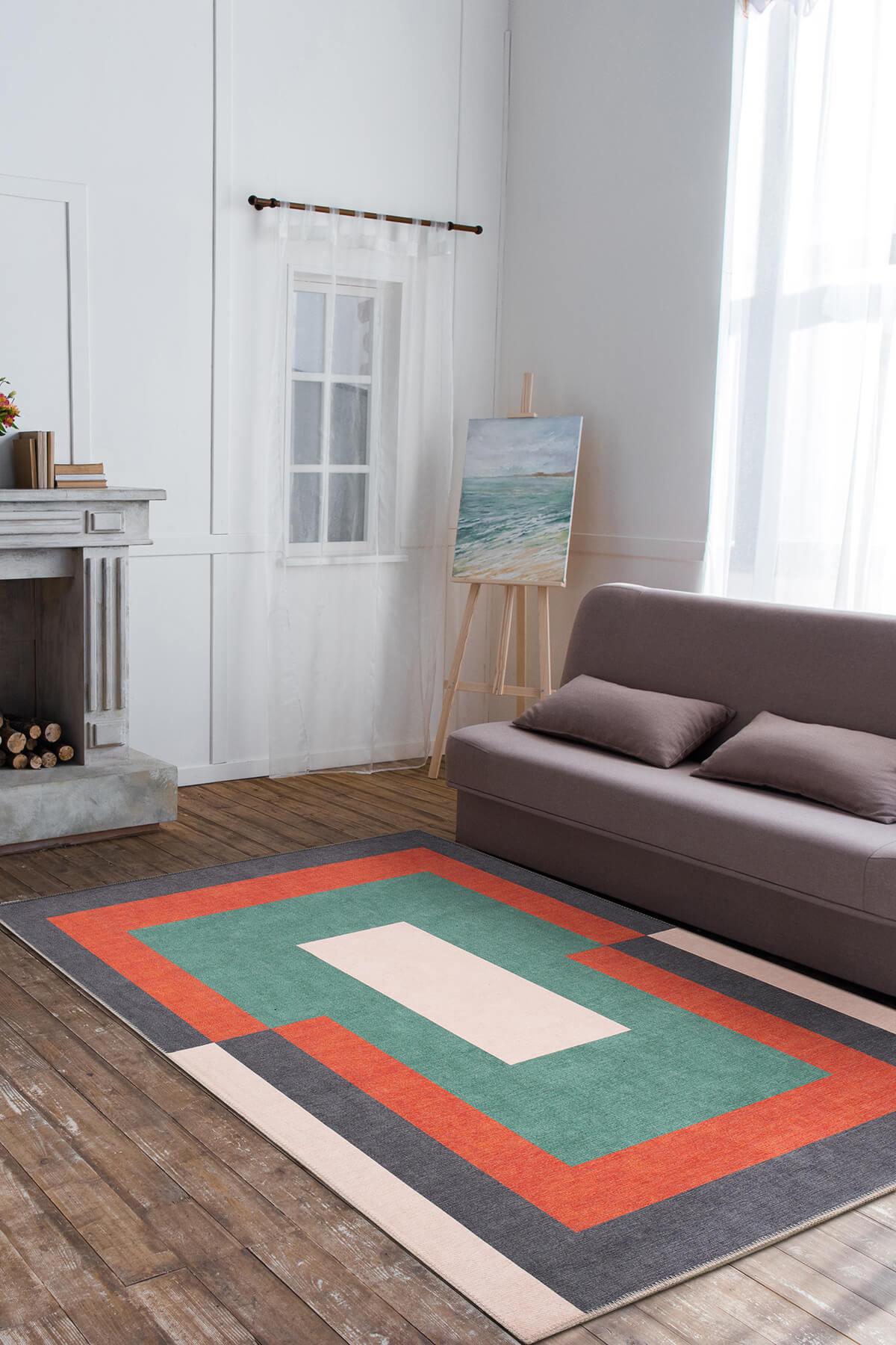 Artloop AL-400 Krem 4 mm Polyester Yıkanabilir İnce Kaymaz Dikdörtgen Makine Dokuma Salon Halısı 80x120 cm