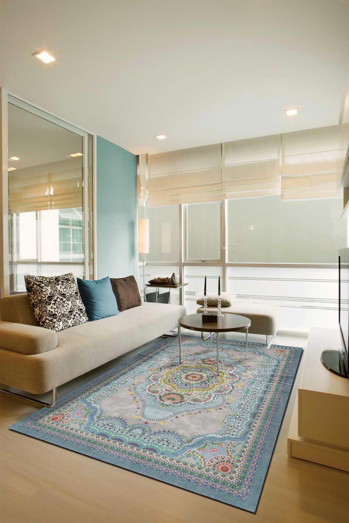 İlyaki Home Jaif Krem 0.8 mm Pamuk Antibakteriyel Yıkanabilir Orta Kaymaz Pamuk Taban Dikdörtgen Makine Dokuma Oturma Odası-Salon Halısı 160x230 cm
