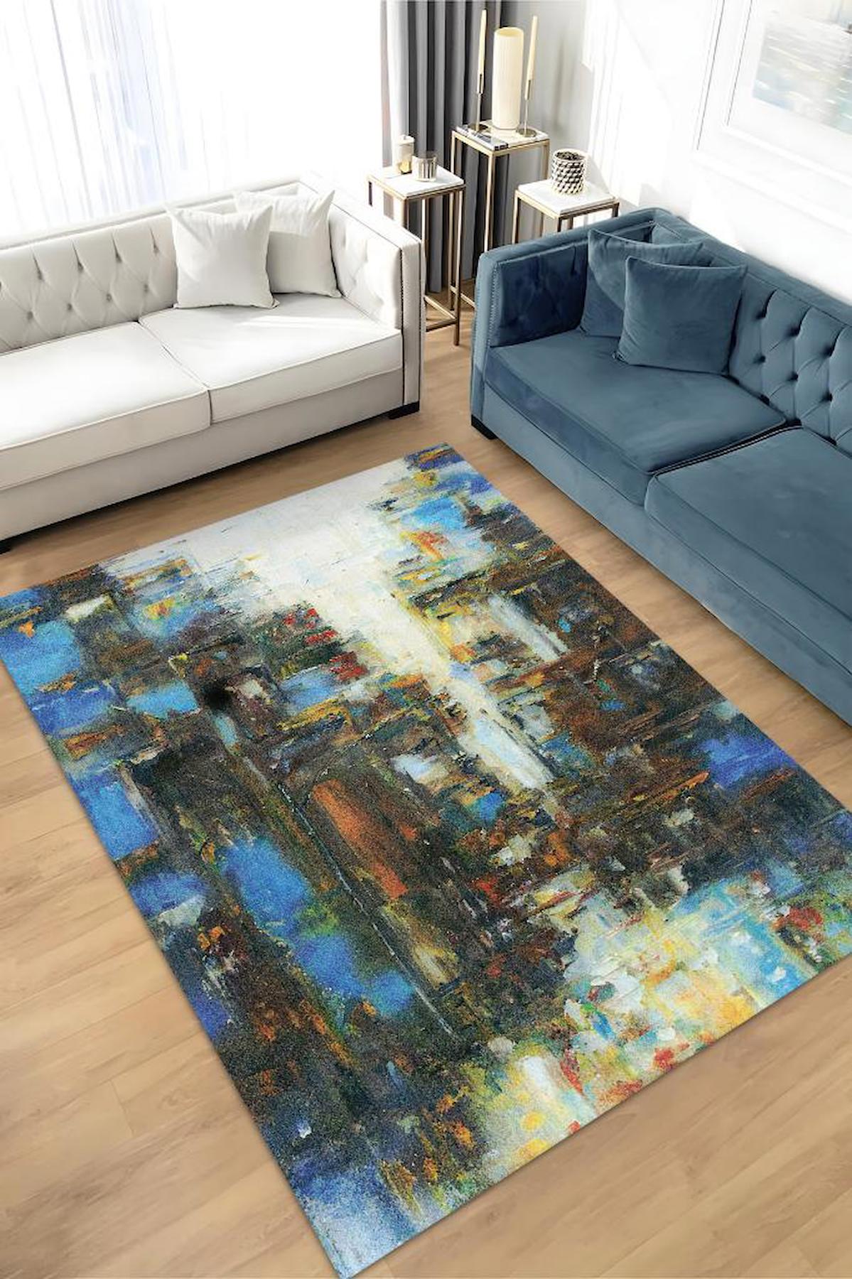 Homshtag Yağmurlu Bir Hikaye Krem 4 mm Pamuk Antistatik Yıkanabilir İnce Kaymaz Dikdörtgen Makine Dokuma Salon Halısı 100x200 cm