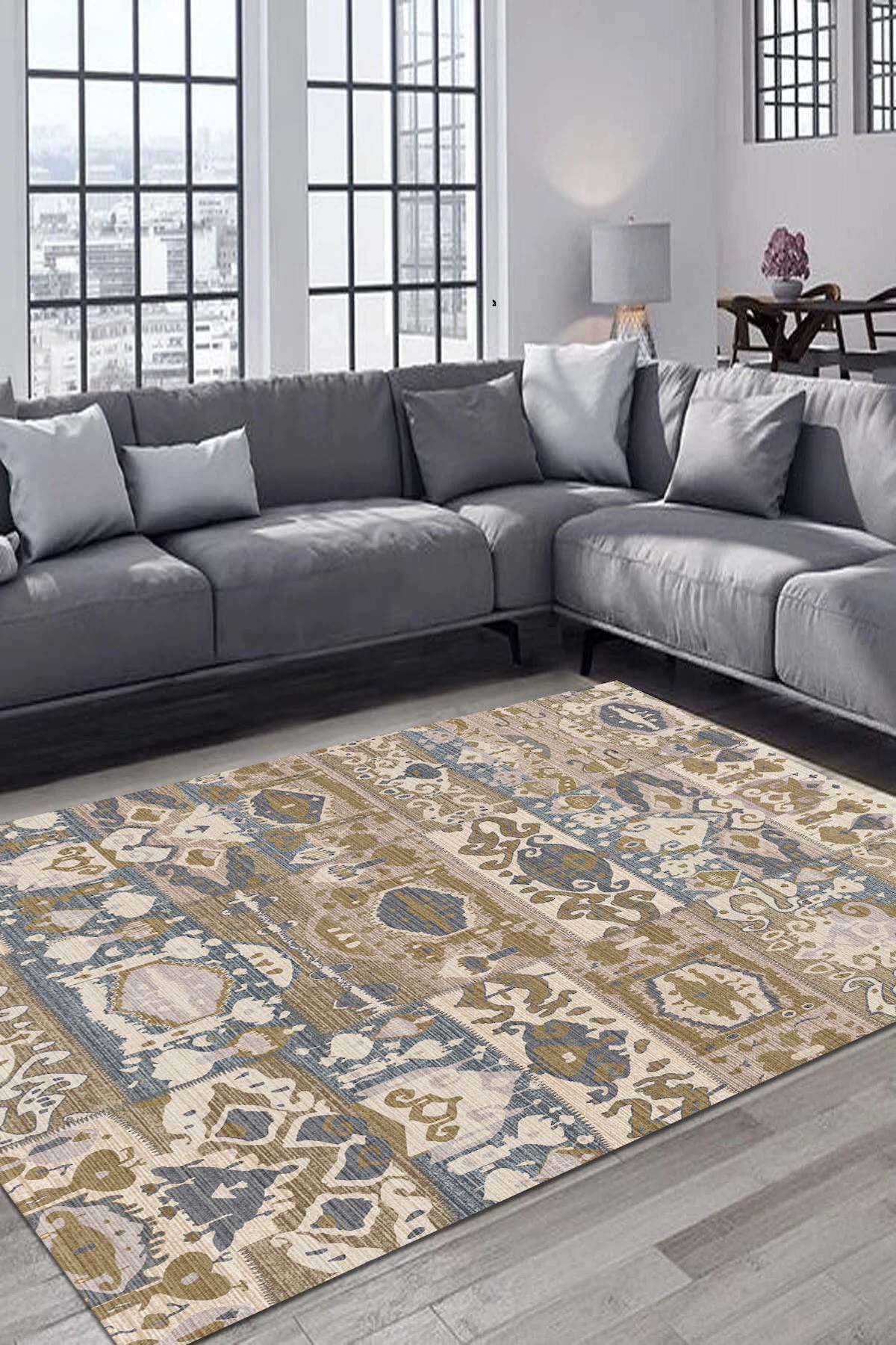 Aida Home Thorn Çok Renkli 0.5 mm Pamuk Antibakteriyel Yıkanabilir İnce Kaymaz Pamuk Taban Dikdörtgen Makine Dokuma Salon Halısı 200x290 cm