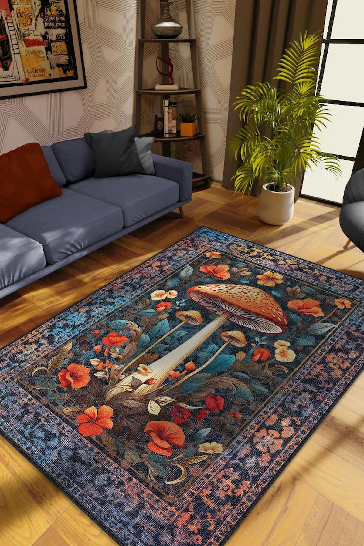 Homshtag Mantar Krem 4 mm Pamuk Antistatik Yıkanabilir İnce Kaymaz Dikdörtgen Makine Dokuma Salon Halısı 200x290 cm