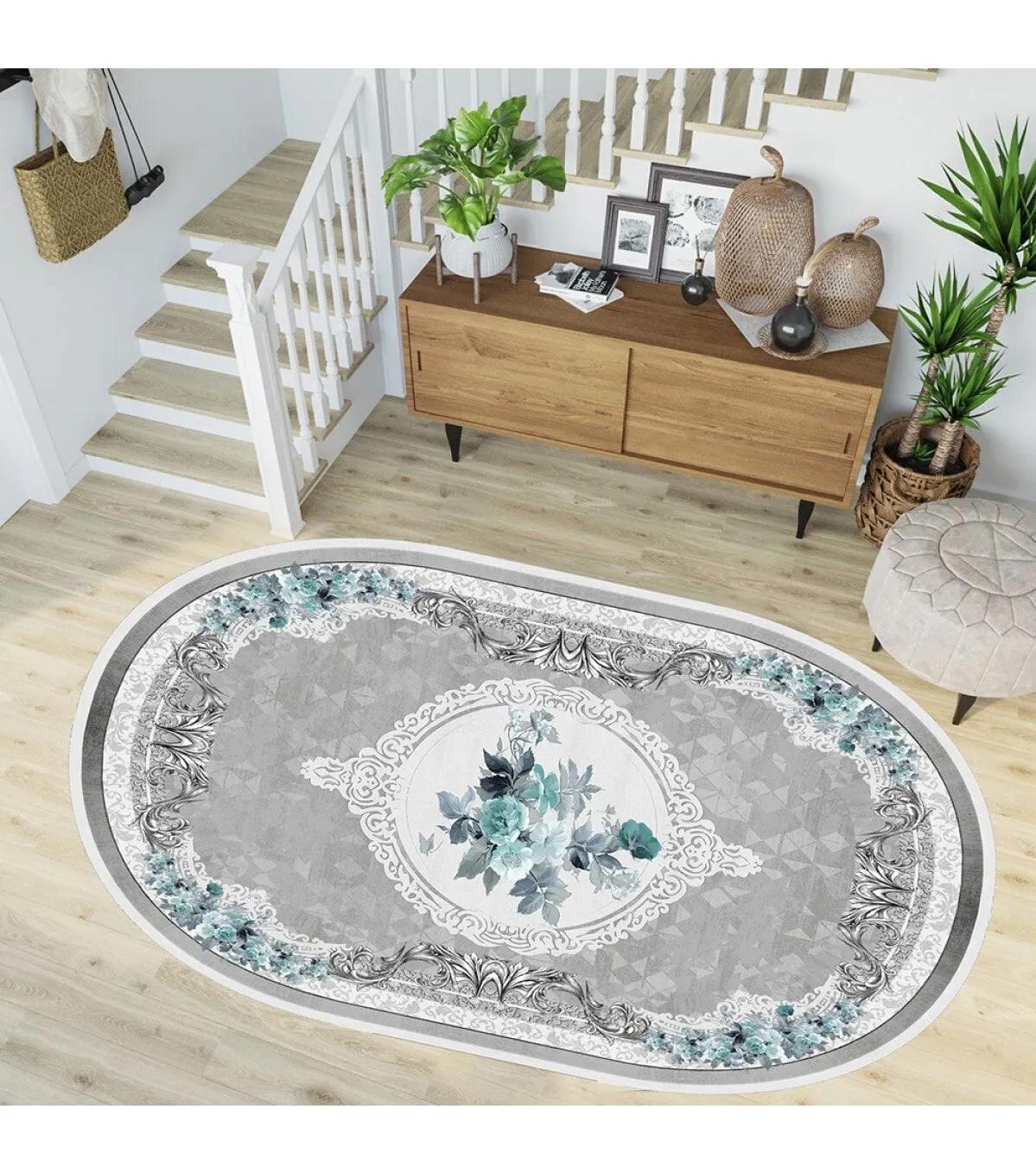 Rovigo Home RVG7247-HK074 Gri 8 mm Polyester Yıkanabilir Orta Kaymaz Dot Taban Dikdörtgen Makine Dokuma Salon Halısı 100x250 cm