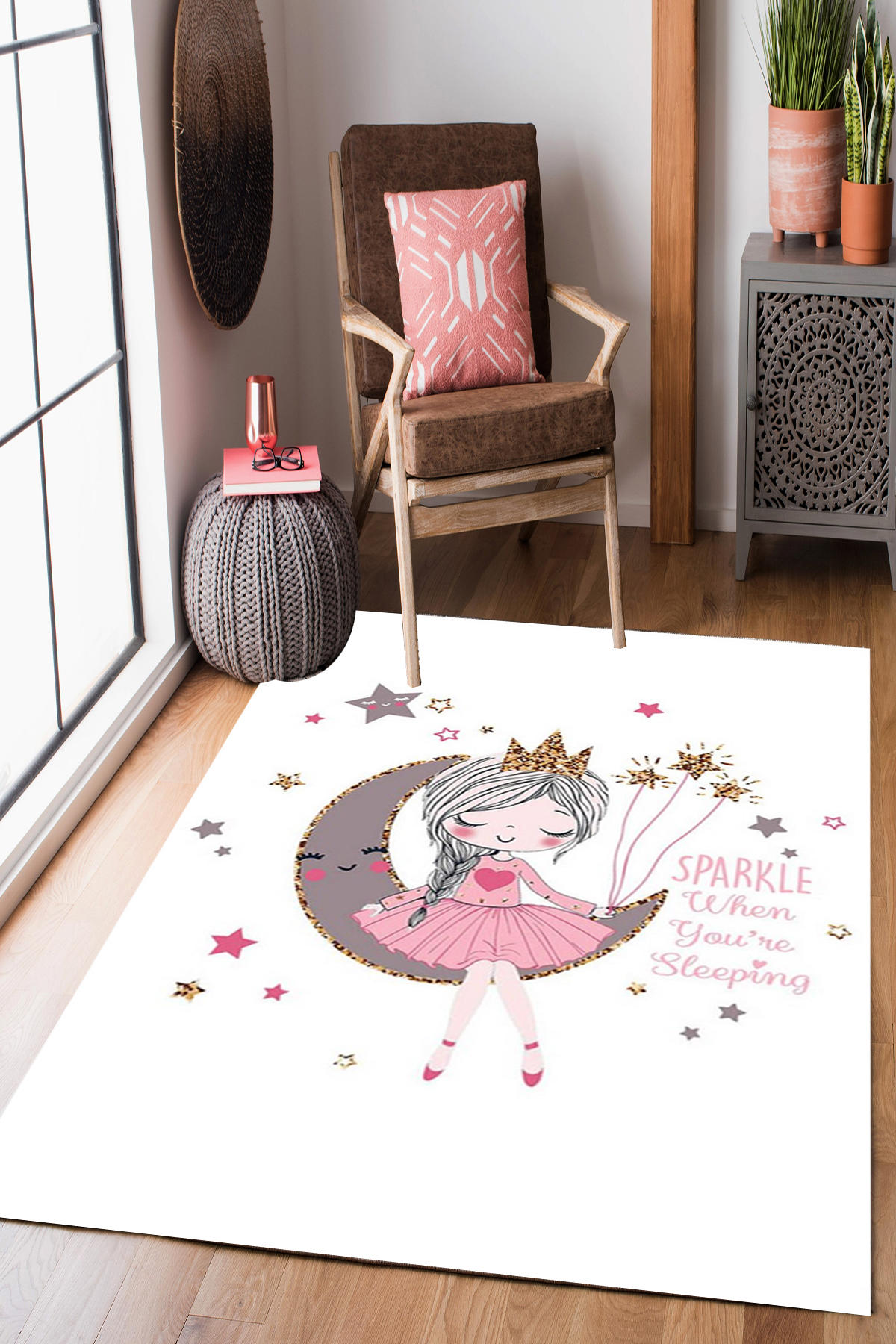 Homier Collection H-CK-10008A Krem 9 mm Pamuk Antibakteriyel Yıkanabilir Orta Kaymaz Dot Taban Dikdörtgen Makine Dokuma Çocuk Odası Halısı 80x180 cm