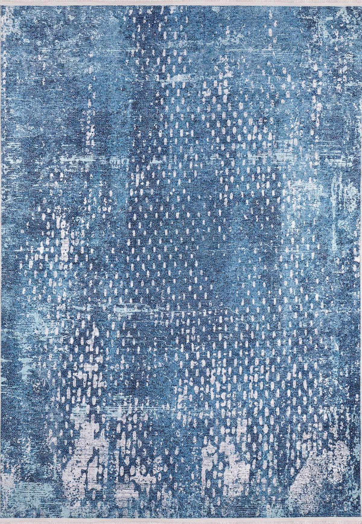 Halı Atölyesi Mavi 5 mm Pamuk Yıkanabilir İnce Kaymaz Taban Dikdörtgen Makine Dokuma Salon Halısı 80x150 cm