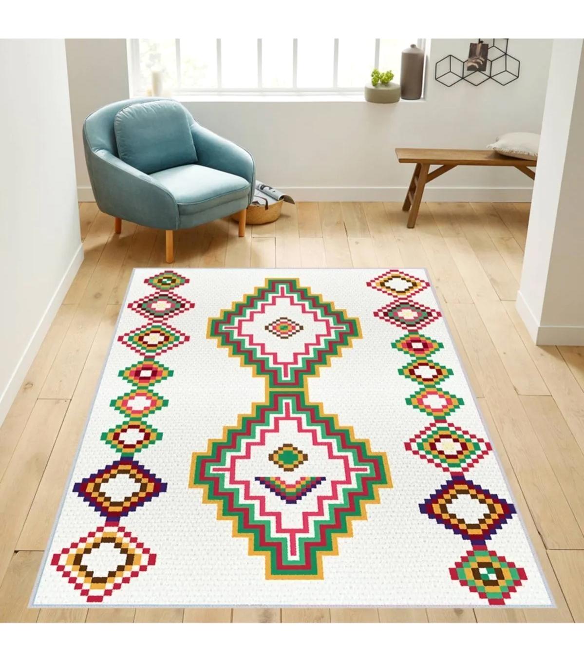 Rovigo Home RVG1733 Krem 8 mm Polyester Antibakteriyel-Leke Tutmaz-Toz Tutmaz Yıkanabilir İnce Kaymaz Dot Taban Dikdörtgen Makine Dokuma Salon Halısı 200x290 cm