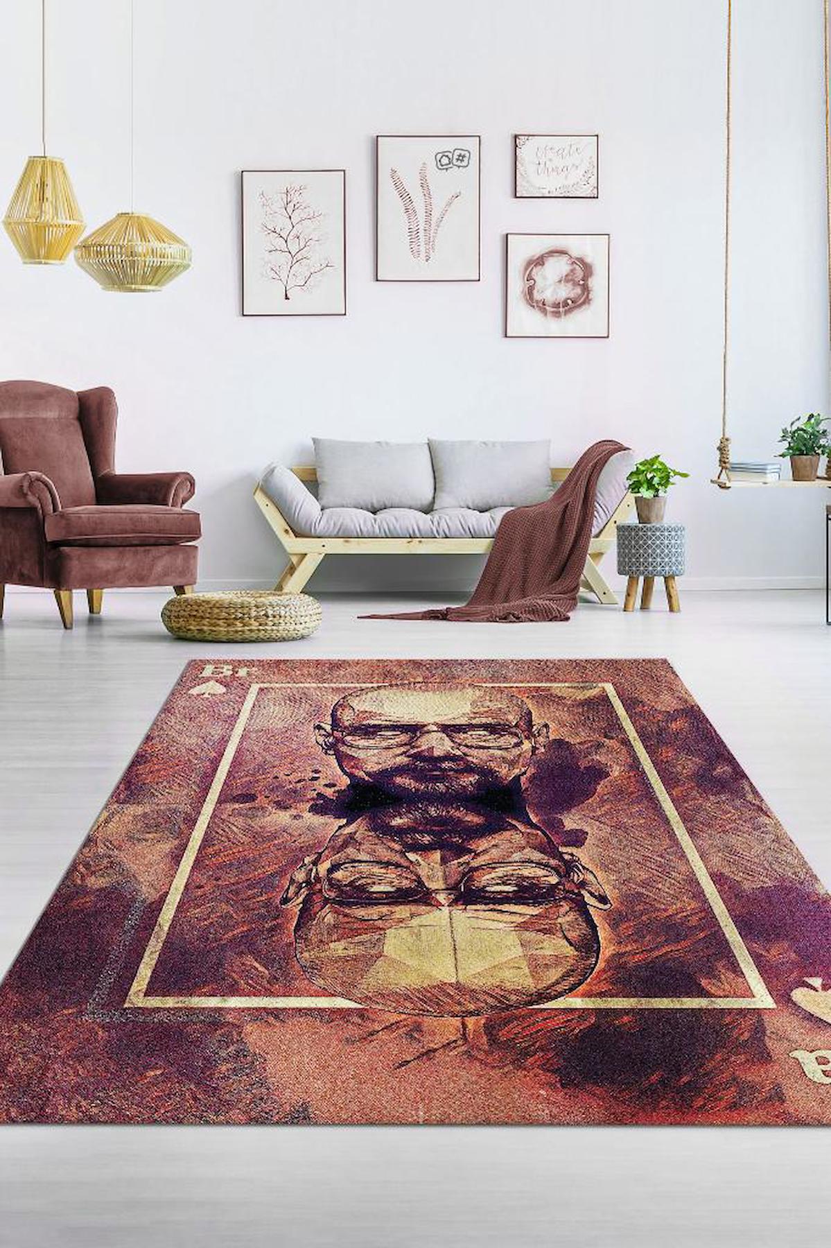Homshtag Breaking Bad Çok Renkli 4 mm Pamuk Antistatik Yıkanabilir İnce Kaymaz Dikdörtgen Makine Dokuma Genç Odası Halısı 160x230 cm