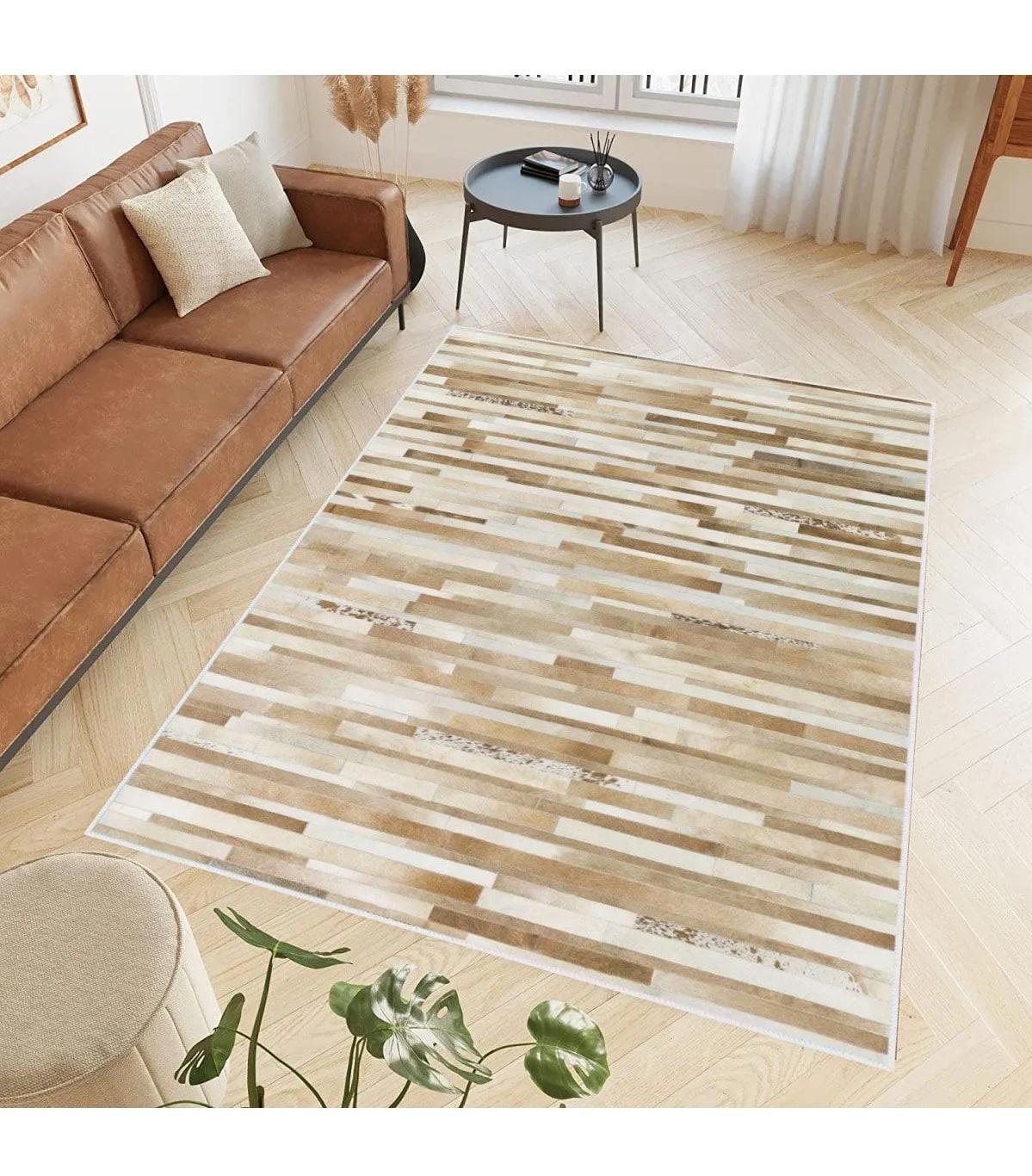 Rovigo Home RVG0564 Krem 8 mm Polyester Antibakteriyel-Leke Tutmaz-Toz Tutmaz Yıkanabilir İnce Kaymaz Dot Taban Dikdörtgen Makine Dokuma Salon Halısı 200x290 cm
