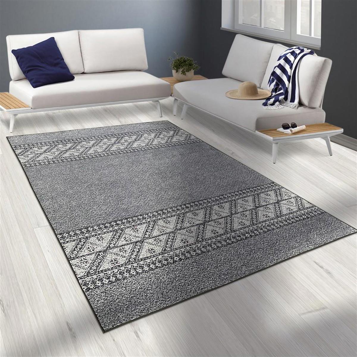 Carpettex Gri 8 mm Şönil Yıkanabilir İnce Kaymaz Taban Dikdörtgen Makine Dokuma Salon Halısı 133x190 cm