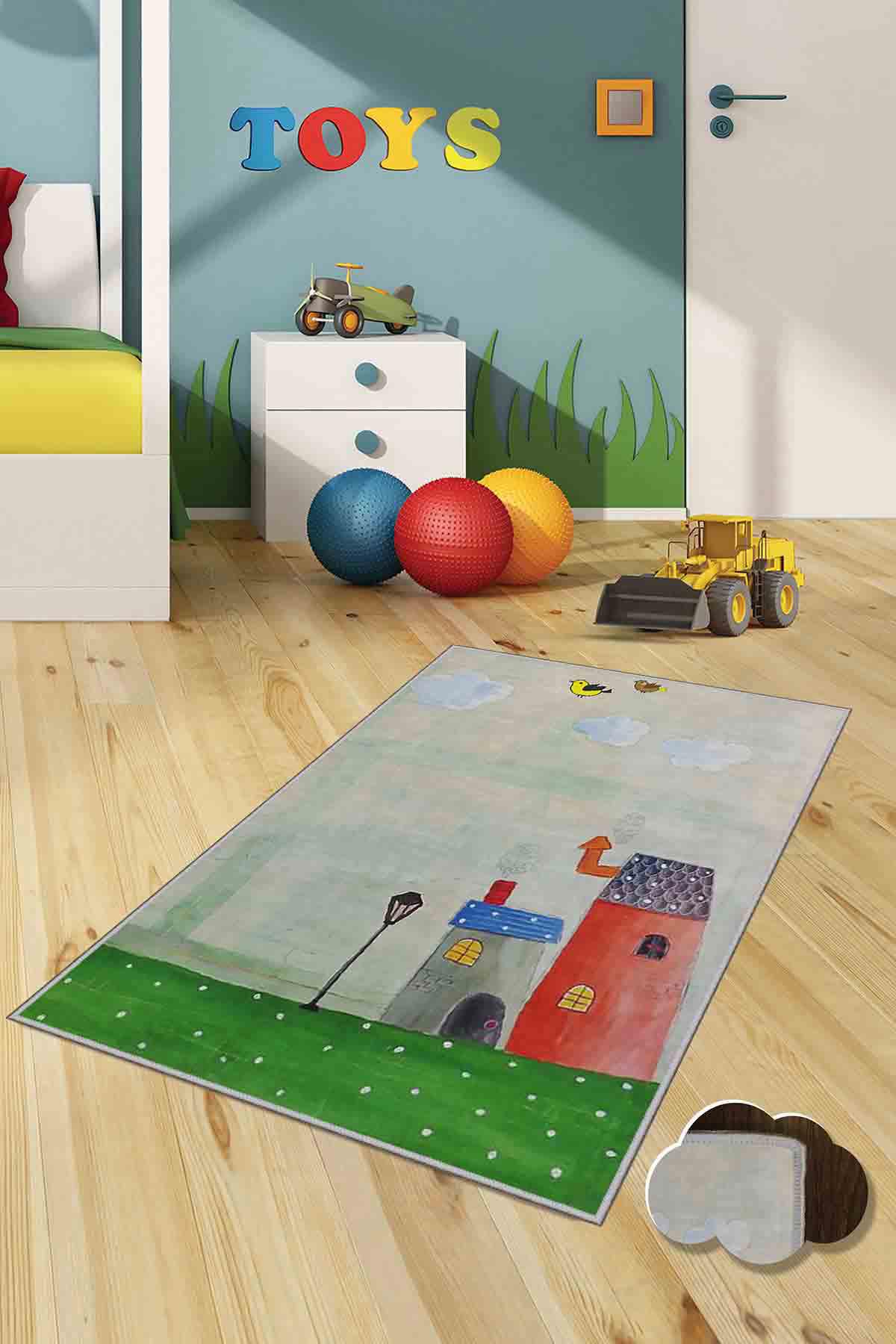 Homefesto Krem 5 mm Polyester Leke Tutmaz Yıkanabilir İnce Kaymaz Taban Dikdörtgen Makine Dokuma Çocuk Odası Halısı 80x300 cm