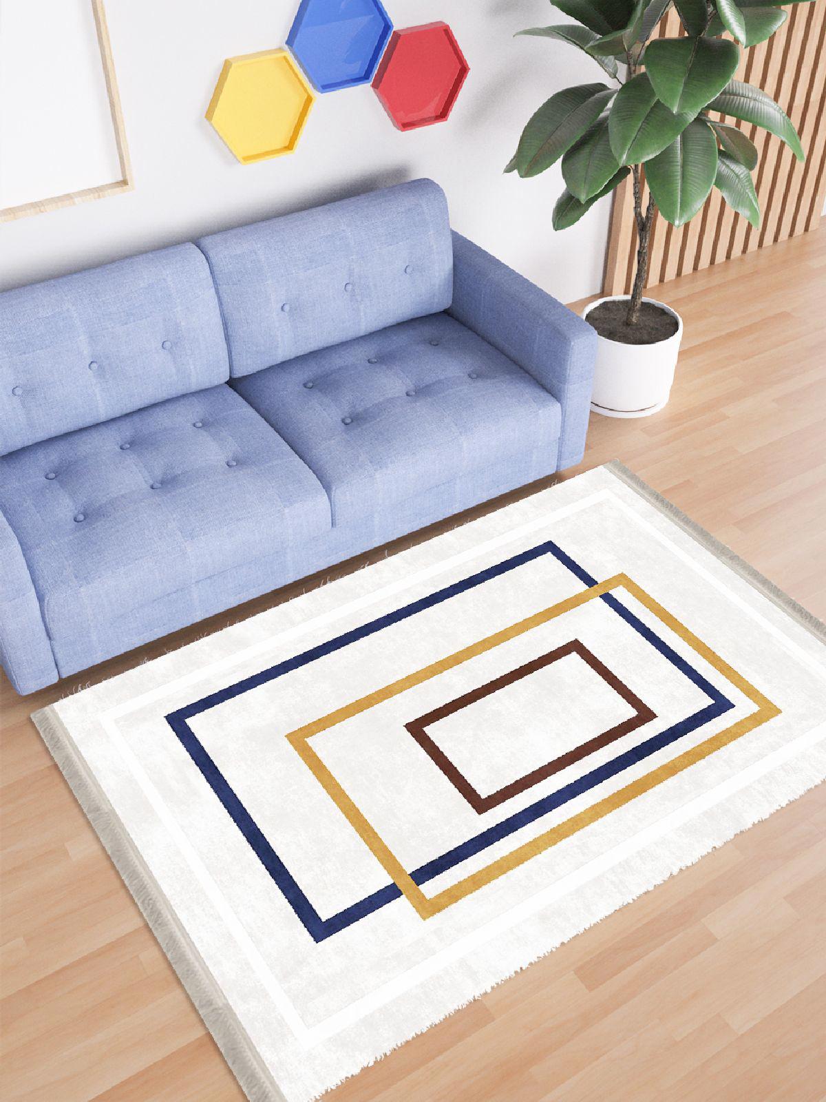 Enbe Collection E-MD0104A Krem 5 mm Pamuk Silinebilir Yıkanabilir Orta Kaymaz Dot Taban Dikdörtgen Makine Dokuma Oturma Odası Halısı 180x290 cm