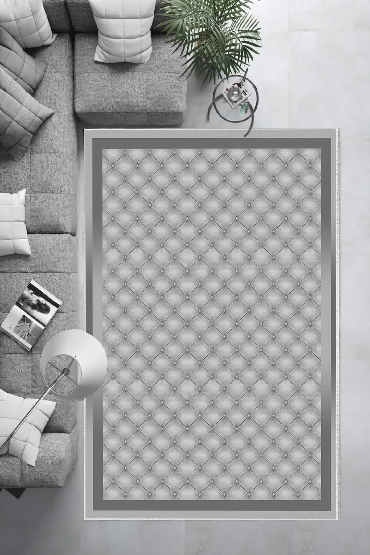 Aldora Gri 0.8 mm Polipropilen Yıkanabilir Orta Kaymaz Deri Taban Dikdörtgen Makine Dokuma Salon Halısı 80x150 cm