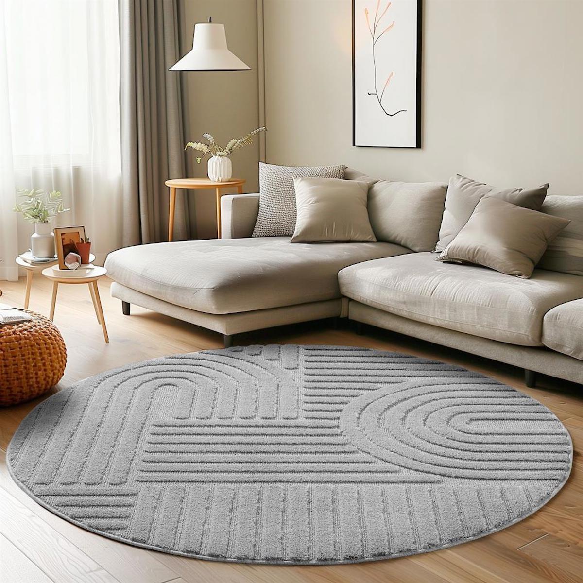 Carpettex Gri 9 mm Polipropilen Yumuşak Yıkanabilir Kalın Kaymaz Yuvarlak Makine Dokuma Antre-Salon-Yatak Odası Halısı 80x120 cm