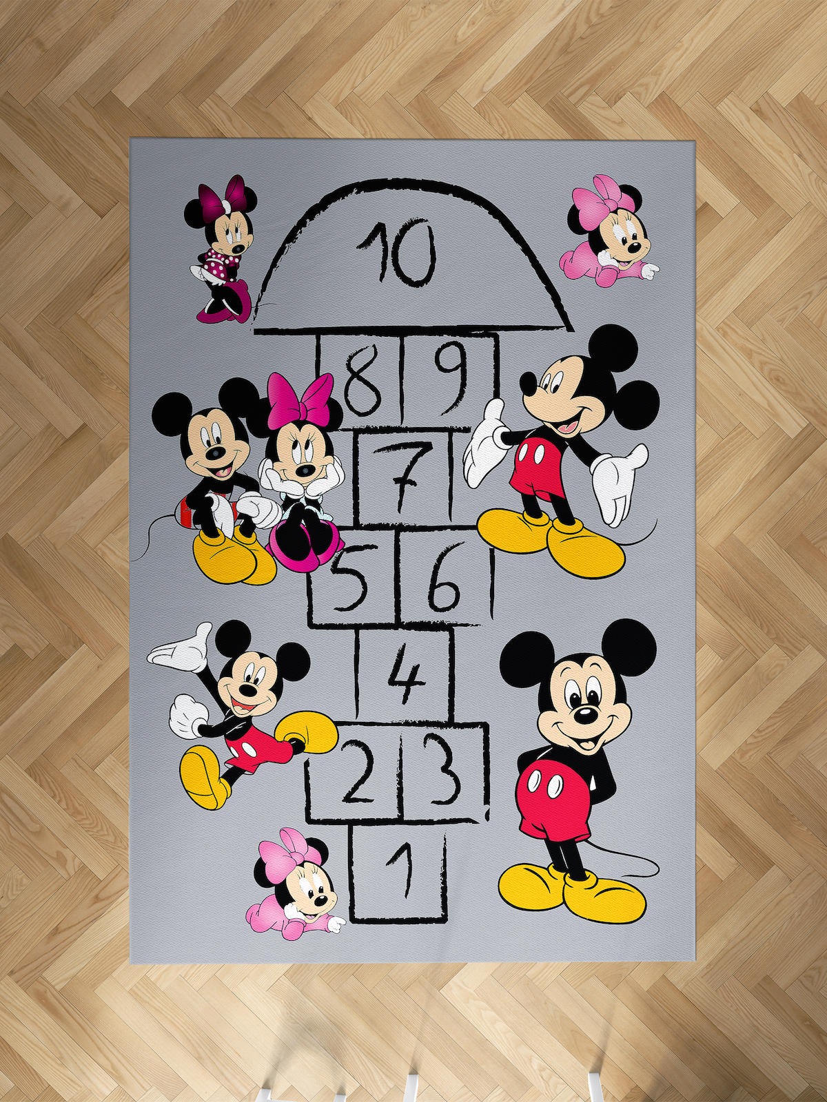 Mekta Home Mickey Mouse-Minnie Mouse Krem 10 mm Antibakteriyel Yıkanabilir İnce Kaymaz Dot Taban Dikdörtgen Makine Dokuma Çocuk Odası Halısı 150x150 cm