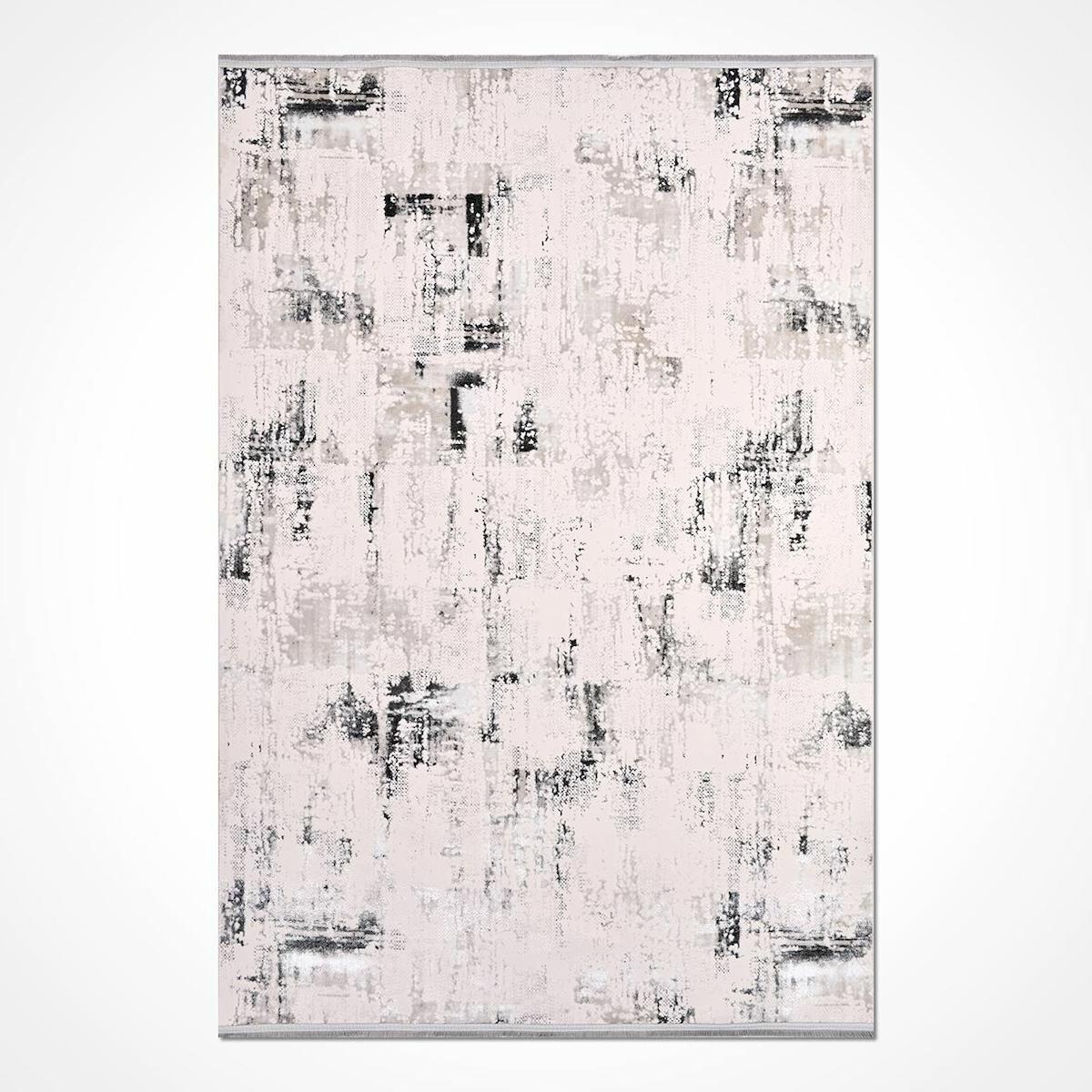 Crea Halı Safir 17354 Krem 6 mm Polyester Toz Tutmaz Yıkanabilir Orta Soyut Temalı Dikdörtgen Makine Dokuma Salon Halısı 80x300 cm