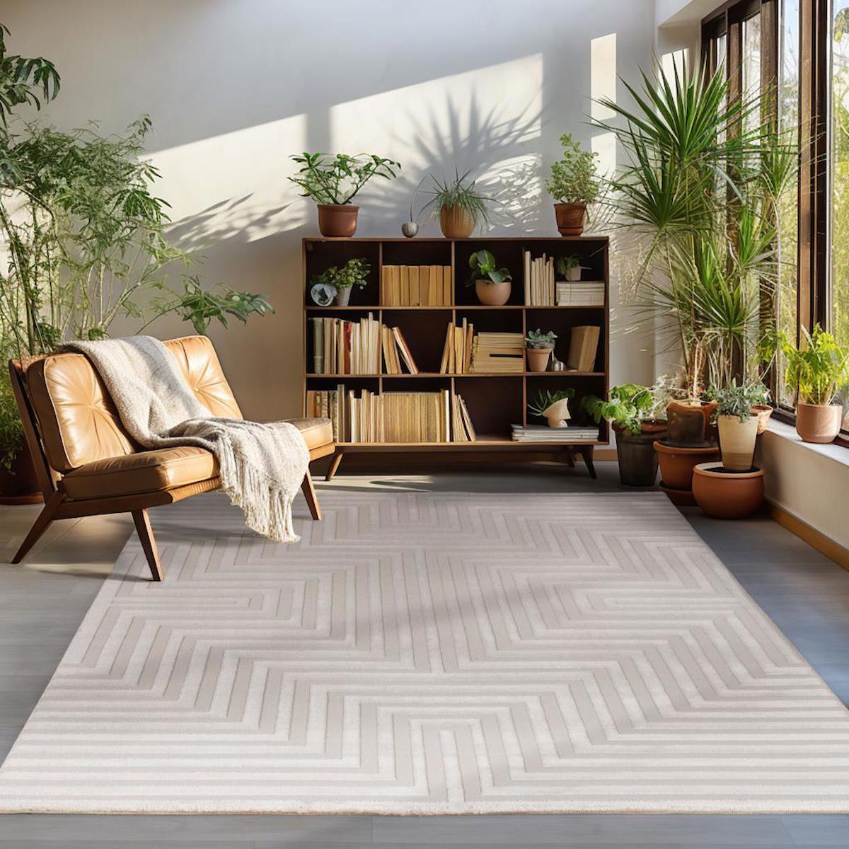 Carpettex Bej 12 mm Polyester Yalıtıma Yardımcı Yıkanabilir Kalın Kaymaz Dikdörtgen Makine Dokuma Salon Halısı 120x180 cm