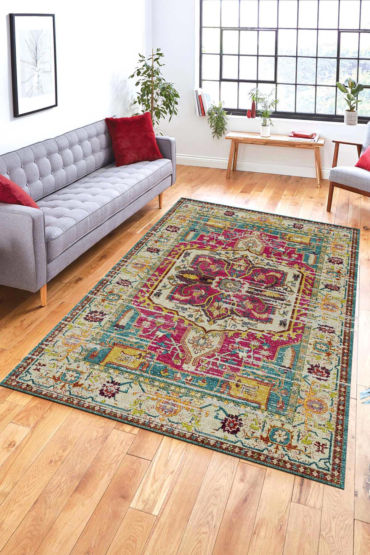 Aida Home Petiax Krem 0.5 mm Pamuk Antibakteriyel Yıkanabilir İnce Kaymaz Şönil Taban Dikdörtgen Makine Dokuma Salon Halısı 80x500 cm