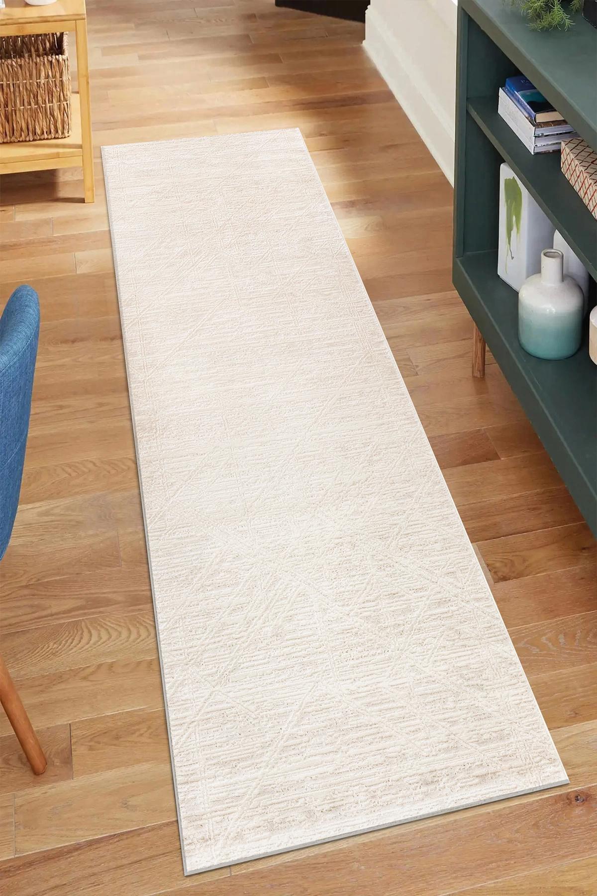Şehrazat Home 1200 Krem 0.9 mm Polyester Antibakteriyel Yıkanabilir İnce Kaymaz Dikdörtgen Makine Dokuma Salon Halısı 160x230 cm