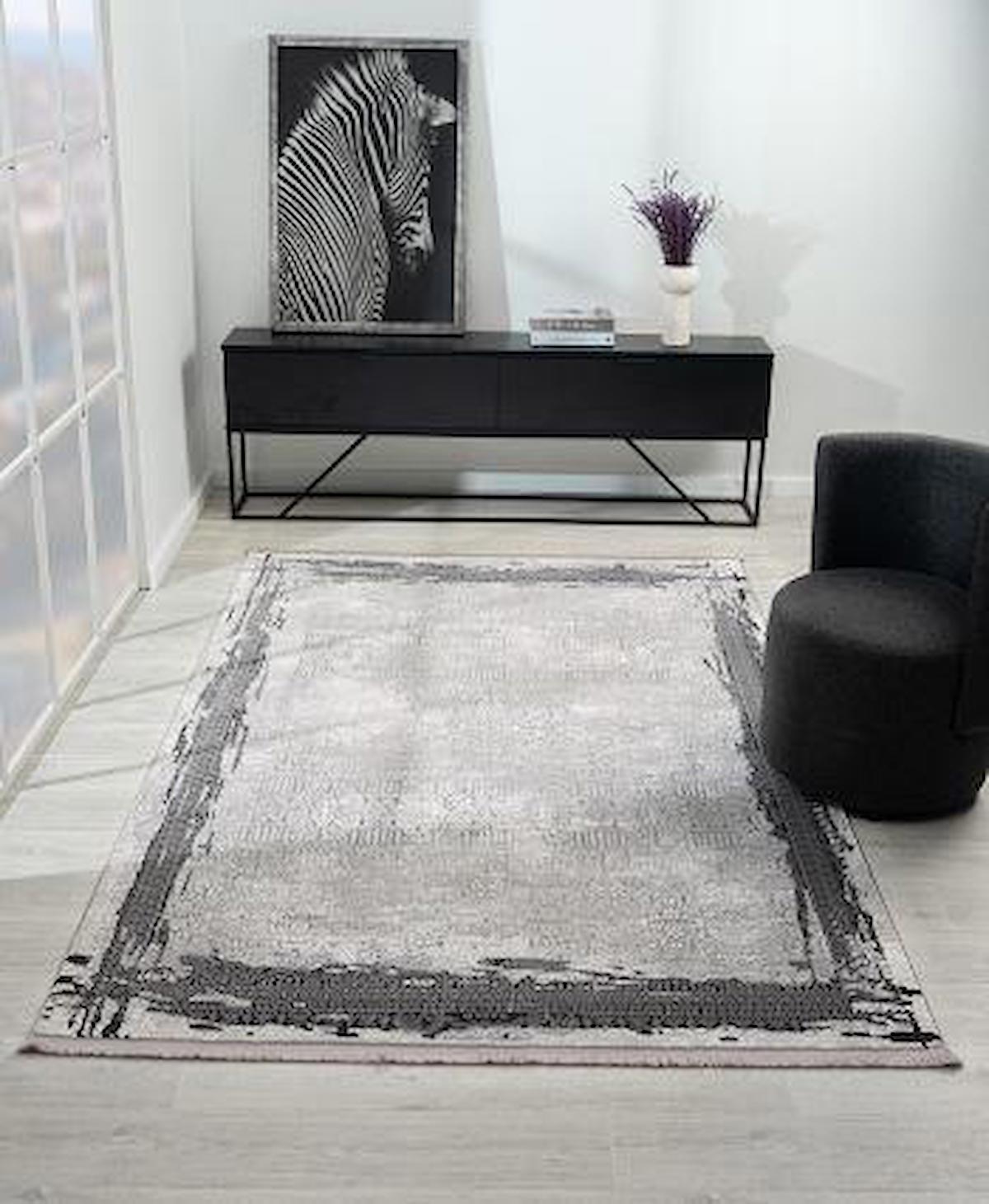 Çam Halı West WD001A Antrasit 9 mm Polyester Silinebilir Yıkanabilir Orta Dikdörtgen Makine Dokuma Salon Halısı 120x180 cm