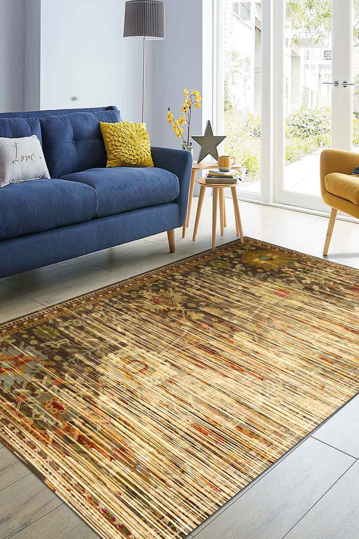 Aida Home Alberta Krem 0.5 mm Pamuk Yıkanabilir İnce Kaymaz Jüt Taban Dikdörtgen Makine Dokuma Salon Halısı 60x100 cm