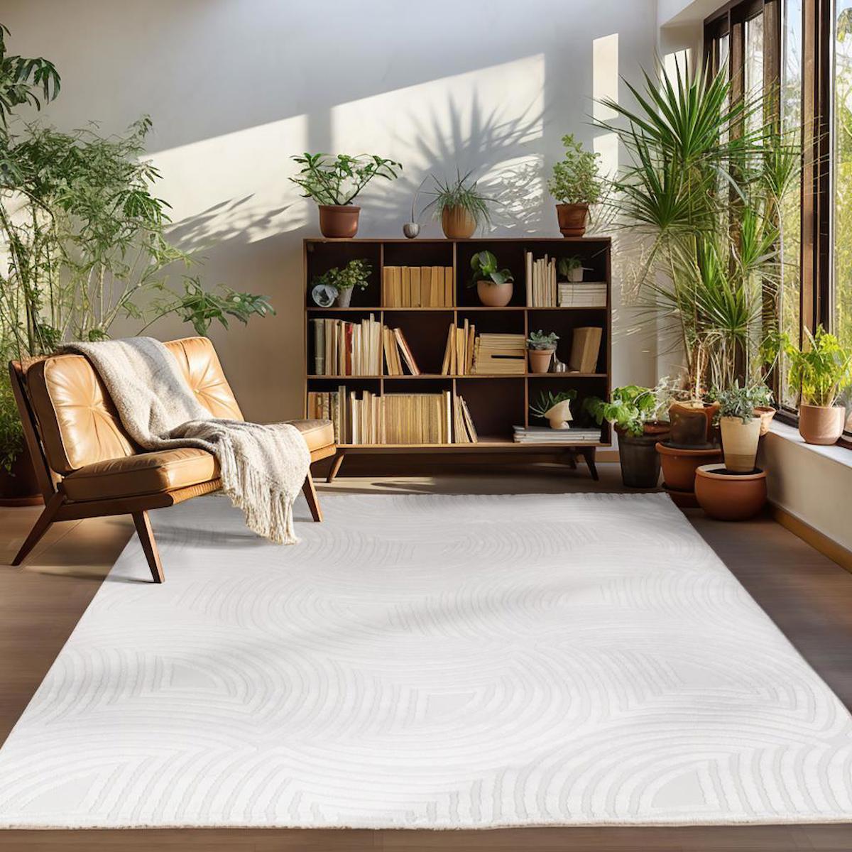 Carpettex Krem 12 mm Polyester Yalıtıma Yardımcı Yıkanabilir Kalın Kaymaz Dikdörtgen Makine Dokuma Salon Halısı 80x150 cm