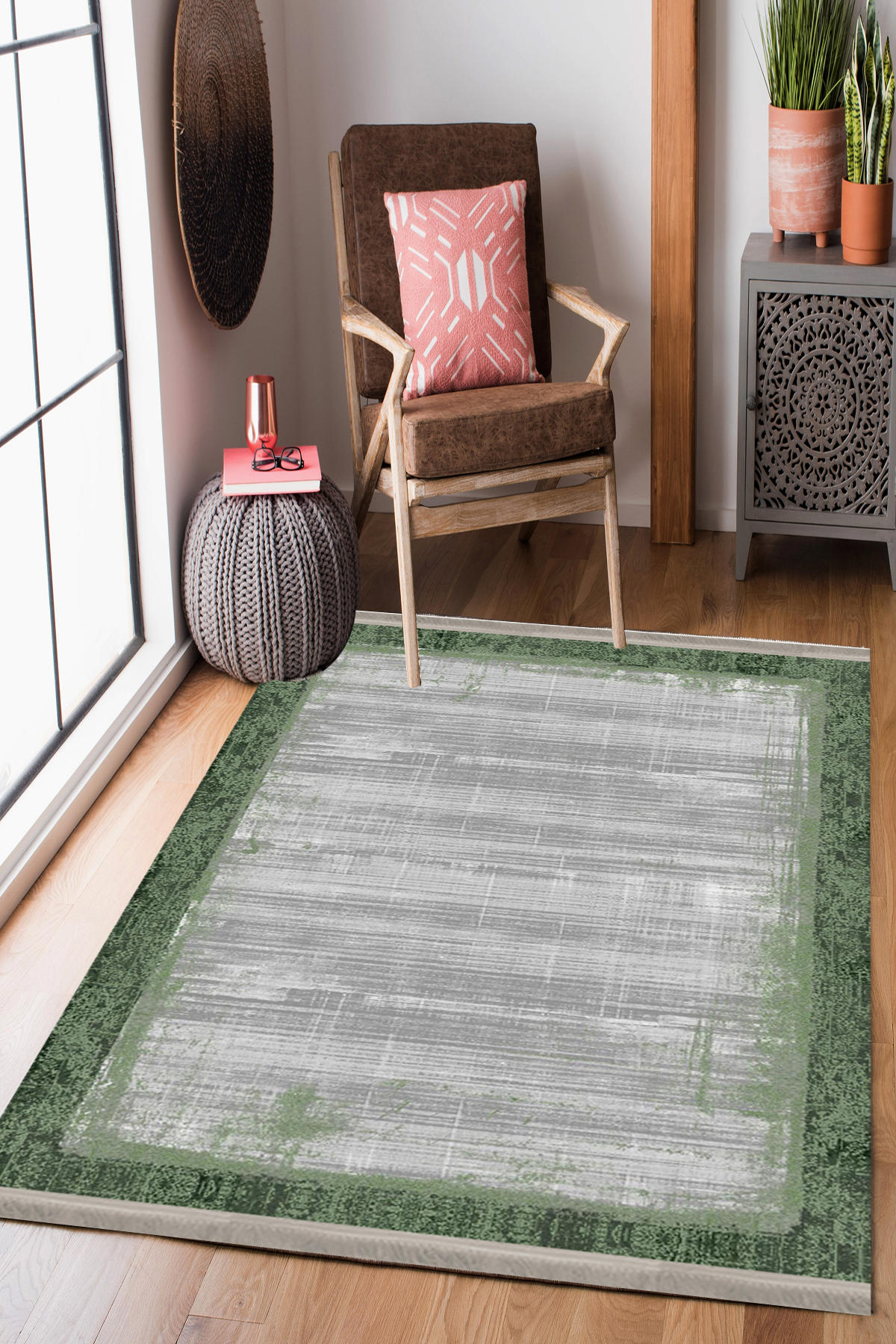 Homier Collection H-DK-5172A Krem 7 mm Pamuk Antibakteriyel Yıkanabilir Orta Kaymaz Dot Taban Dikdörtgen Makine Dokuma Salon Halısı 80x150 cm
