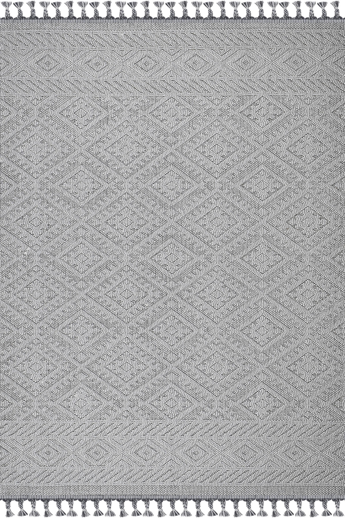 Petra Home Living 23917B Gri 7 mm Polipropilen Leke Tutmaz Yıkanabilir İnce Pamuk Taban Dikdörtgen Makine Dokuma Salon Halısı 160x230 cm