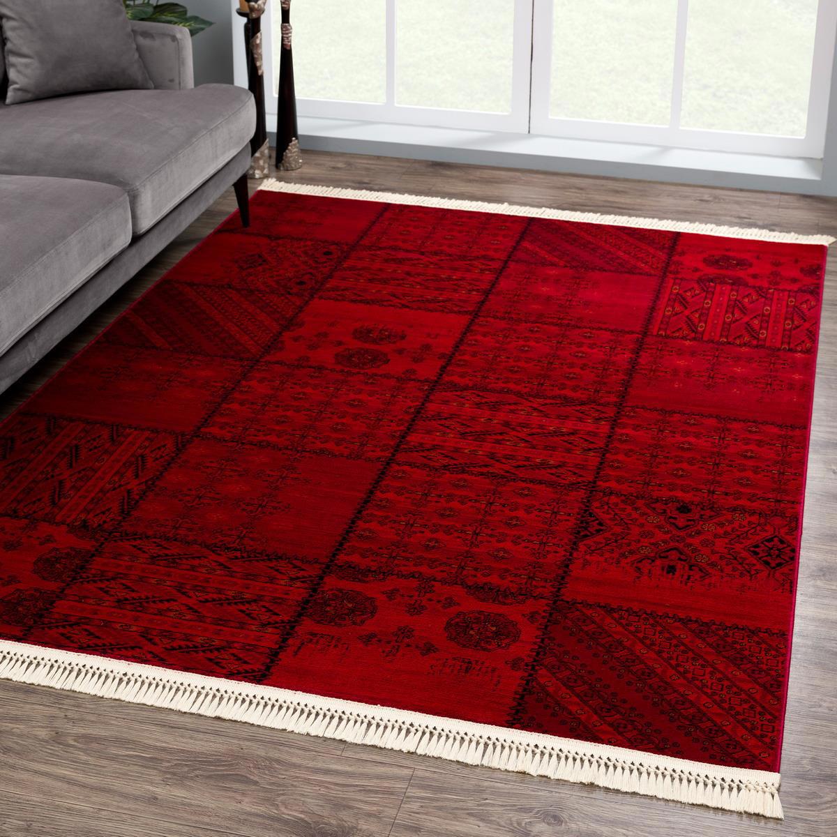Giza Home 6891H Bordo Polipropilen Yıkanabilir İnce Kaymaz Jüt Taban Dikdörtgen Makine Dokuma Salon Halısı 200x290 cm