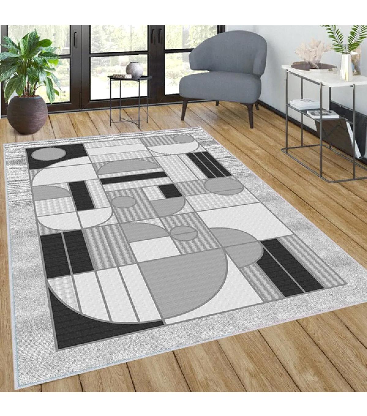 Rovigo Home RVG0032-SD1004 Gri 8 mm Polyester Yıkanabilir Orta Kaymaz Dot Taban Dikdörtgen Makine Dokuma Salon Halısı 200x300 cm