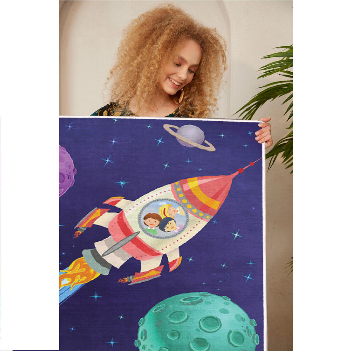 Homefesto Krem 5 mm Polyester Leke Tutmaz Yıkanabilir İnce Kaymaz Taban Dikdörtgen Makine Dokuma Çocuk Odası Halısı 180x230 cm
