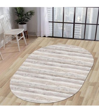 Dijidekor KY7055 Vizon 7 mm Polipropilen Yıkanabilir Orta Kaymaz Dot Taban Oval Makine Dokuma Salon Halısı 180x180 cm