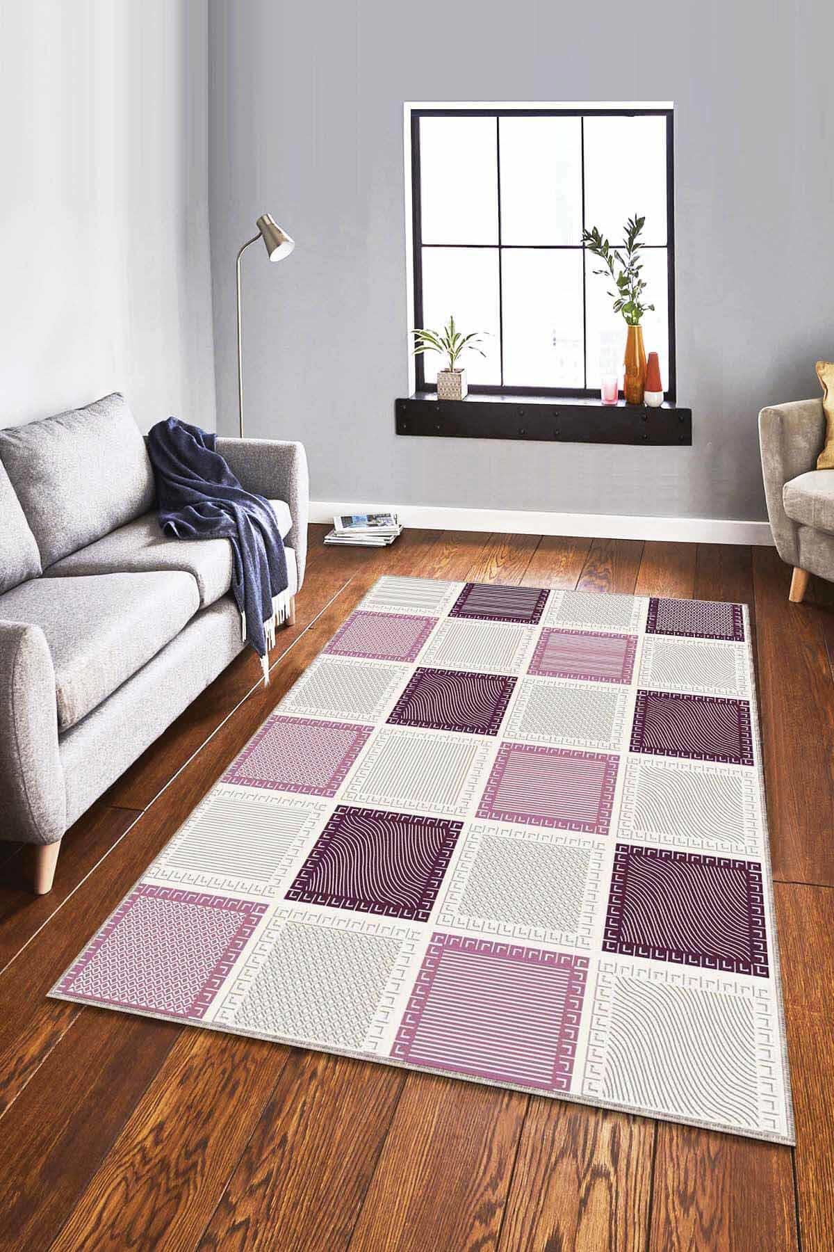Viva Home DM002 Çok Renkli 7 mm Mikropolyester Yıkanabilir İnce Kaymaz Dikdörtgen Makine Dokuma Salon Halısı 140x200 cm