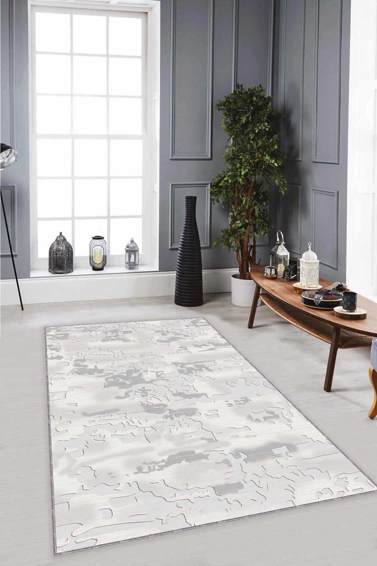 Viva Home NU001 Gri 7 mm Mikropolyester Toz Tutmaz Yıkanabilir İnce Kaymaz Dot Taban Dikdörtgen Makine Dokuma Salon Halısı 70x70 cm