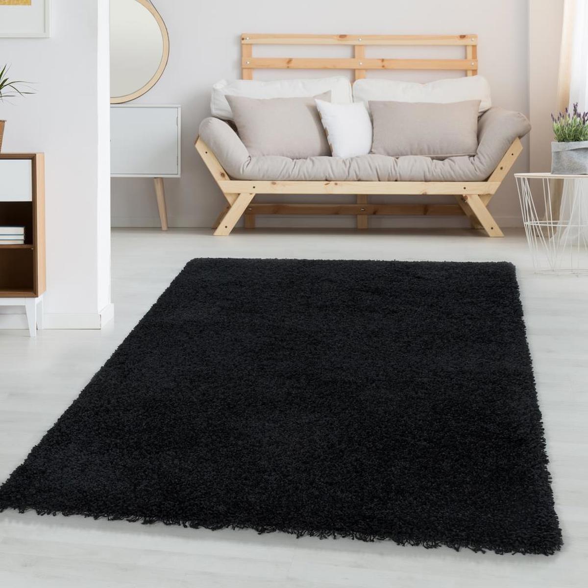 Carpettex Siyah 30 mm Polipropilen Antibakteriyel Yıkanabilir Kalın Kaymaz Lateks Taban Dikdörtgen Makine Dokuma Salon Halısı 100x200 cm