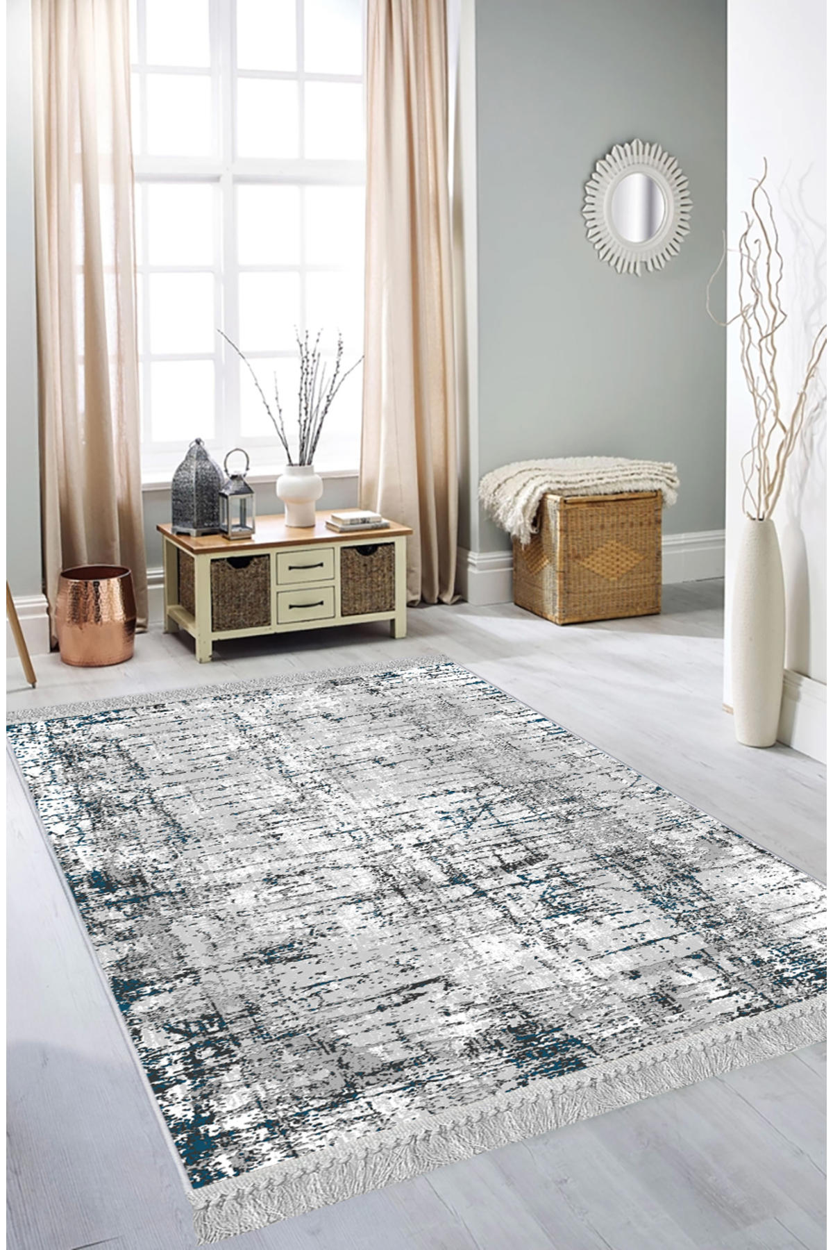 Artizon ART227 Gri 0.8 mm Polyester Toz Tutmaz Yıkanabilir İnce Kaymaz Dot Taban Dikdörtgen Makine Dokuma Salon Halısı 60x100 cm