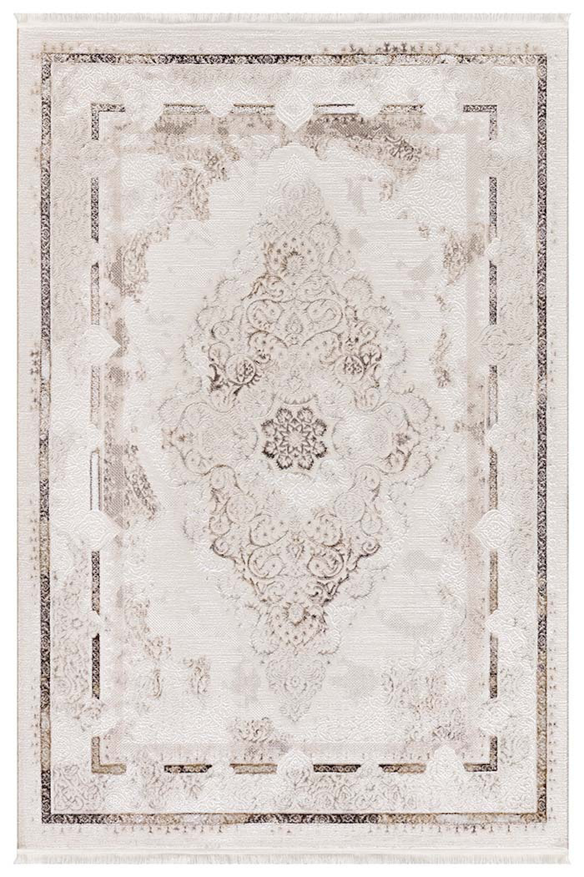 İpek Mekik Halı Lins 1401A Krem 6 mm Polyester Toz Tutmaz Yıkanabilir Orta Kaymaz Pamuk Taban Geometrik Dikdörtgen Makine Dokuma Antre-Çocuk Odası-Salon-Yatak Odası Halısı 80x200 cm