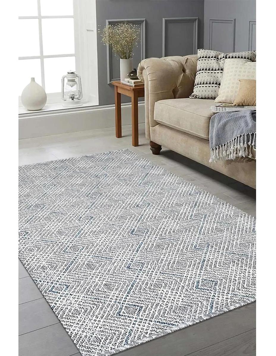 Atlas Halı Aster AQ12A Gri-Mavi 0.6 mm Akrilik Yıkanabilir İnce Kaymaz Jüt Taban Dikdörtgen Makine Dokuma Salon Halısı 40x60 cm