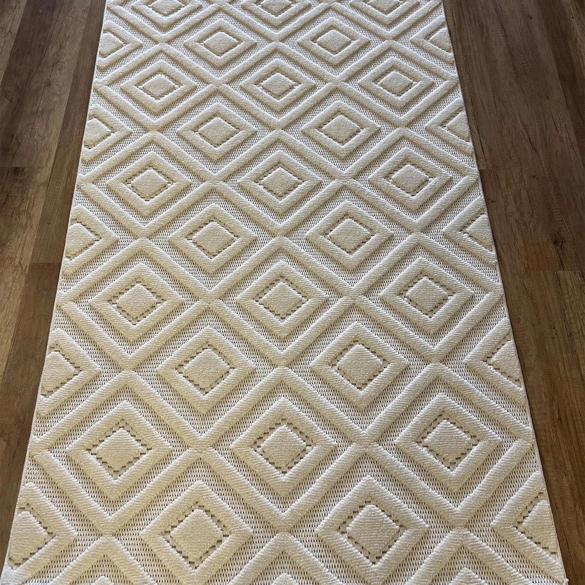 Luxess Halı Dizayn 1089 Krem 8 mm Polipropilen Yalıtıma Yardımcı Yıkanabilir İnce Kaymaz Dikdörtgen Makine Dokuma Salon Halısı 80x500 cm