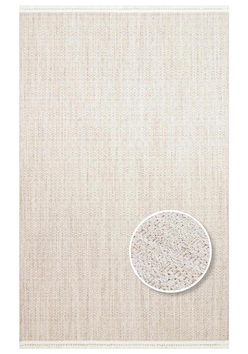 Eko Halı Norte NRT01 Krem 6-12 mm Polyester Antibakteriyel Yıkanabilir Orta Kaymaz Dikdörtgen Makine Dokuma Oturma Odası-Salon Halısı 180x300 cm