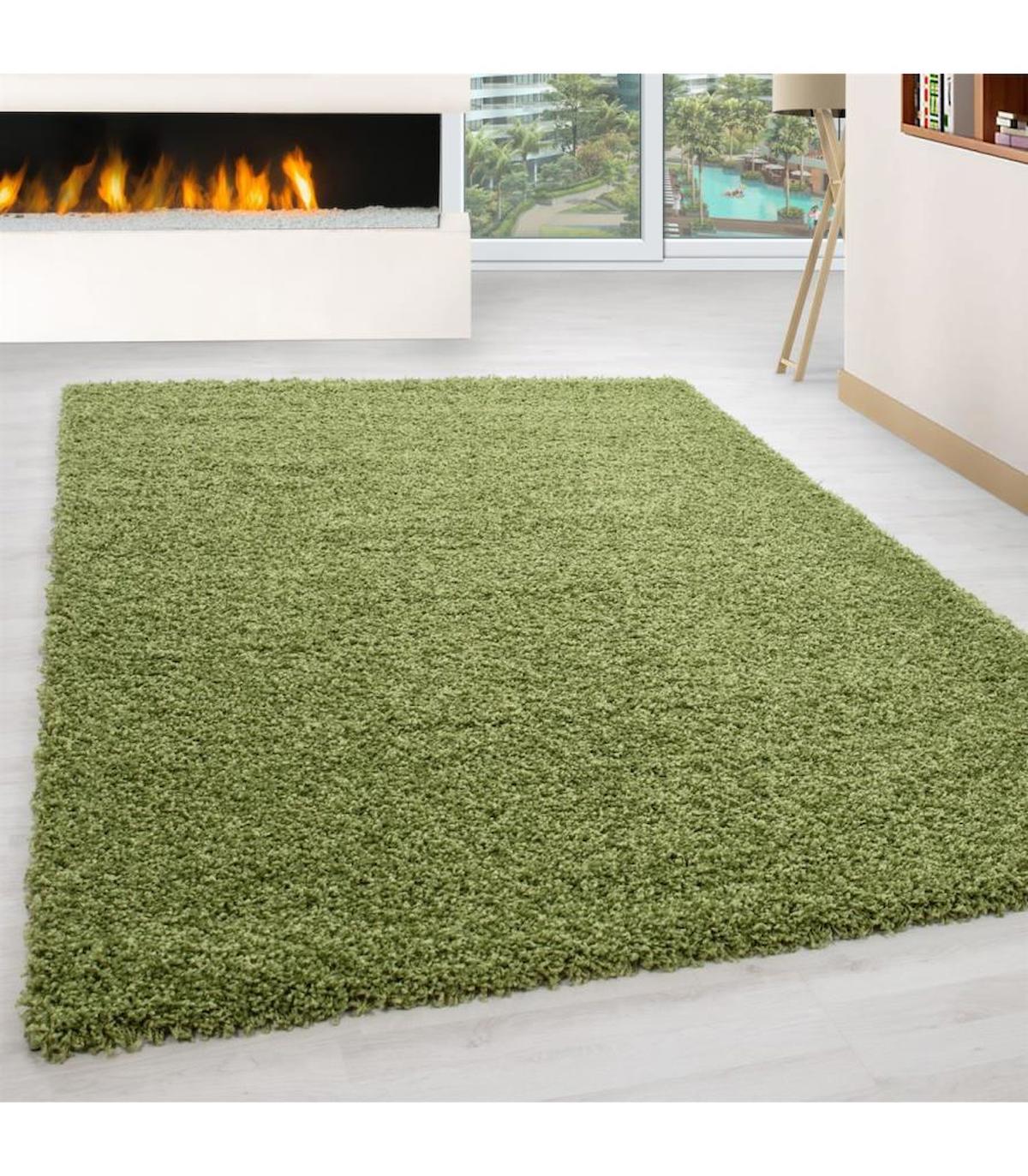 Carpettex Yeşil 30 mm Polipropilen Antibakteriyel Yıkanabilir Kalın Kaymaz Lateks Taban Dikdörtgen Makine Dokuma Salon Halısı