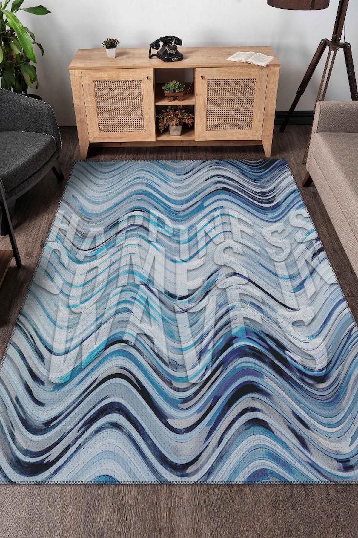 Homshtag Mutluluk Dağları Krem 4 mm Pamuk Antistatik Yıkanabilir İnce Kaymaz Dikdörtgen Makine Dokuma Salon Halısı 80x120 cm