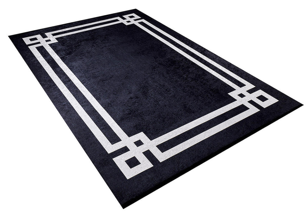 Halı Atölyesi Sarı - Siyah 5 mm Pamuk Antibakteriyel Yıkanabilir İnce Kaymaz Taban Dikdörtgen Makine Dokuma Salon Halısı 160x230 cm